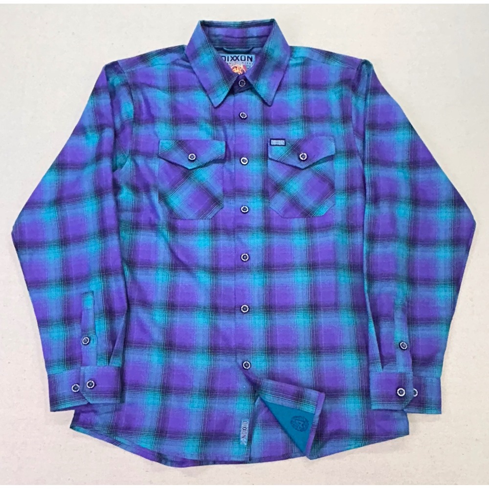 Dixxon Flannel Co Captain Autism Plaid Shirt Mens Medium Purple Teal D-TECH